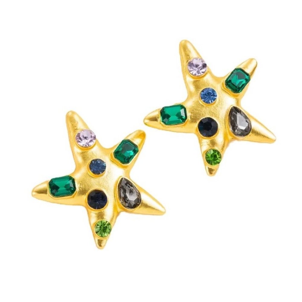 Sea Star Rhinestones Women's Ear Studs in Green